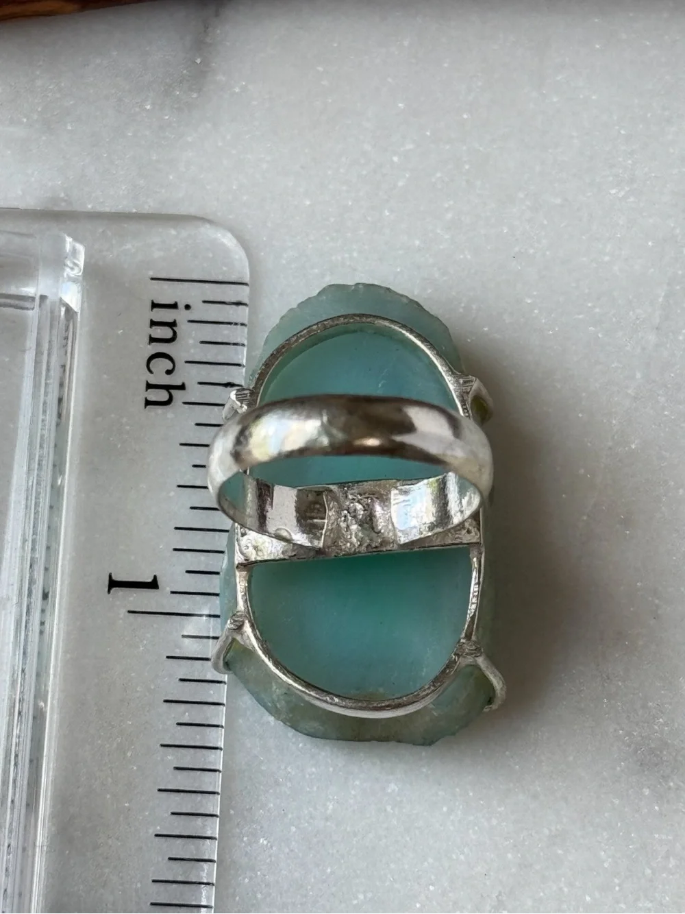 Silver Plated Blue Agate Slice Ring